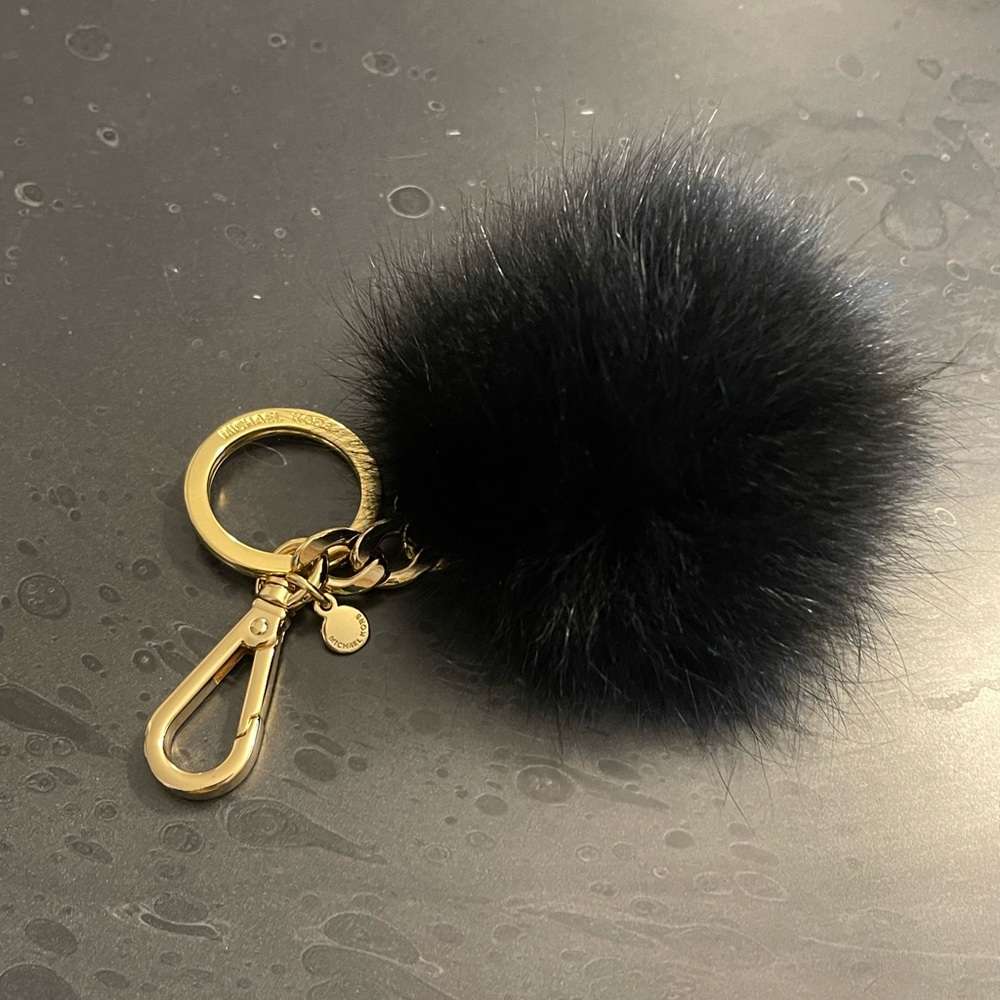 Michael Kors Black Fur Pom Pom Keychain